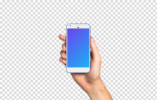 Hombre sosteniendo Google Pixel Realmente Azul mockup (Piel blanca)