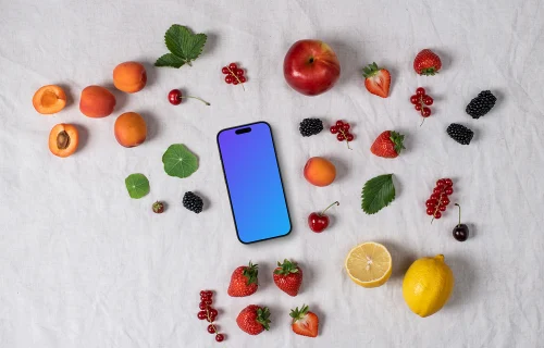 Smartphone minimaliste mockup avec des fruits