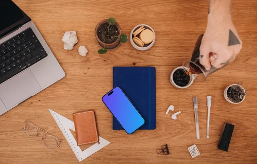 Mockup of smartphone on the office desk