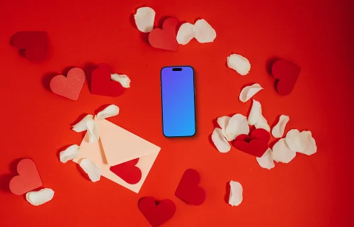 Mockup de smartphone sur fond de Saint-Valentin