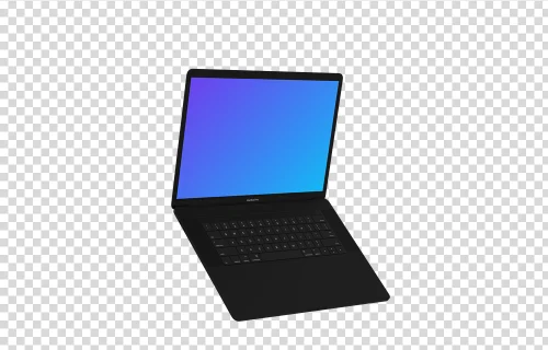 Opened Macbook Pro mockup (Clay Dark) floating to the left