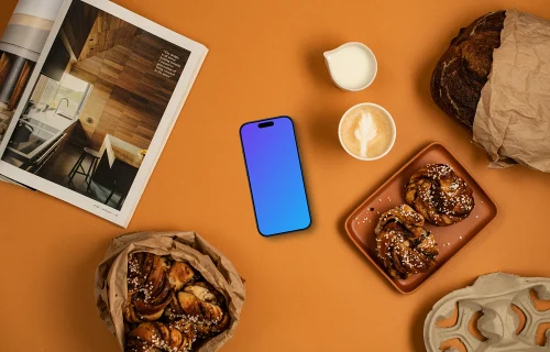 Des pâtisseries avec un smartphone mockup