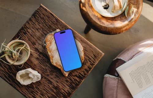 Ambiente tranquilo e um iPhone mockup