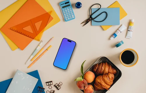 Téléphone mockup avec une boîte à lunch sur le côté