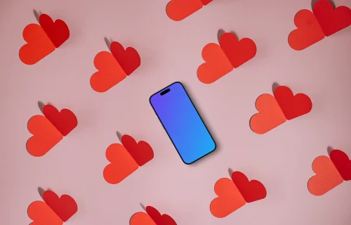 Phone mockup with hearths for Valentine’s Day