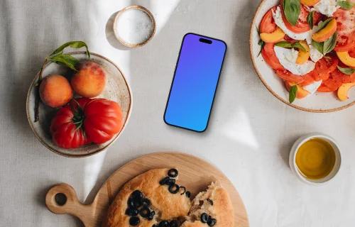 Phone mockup with Italian food