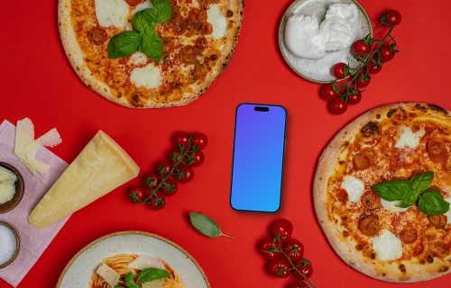 Phone mockup with pizzas