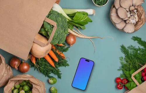 Téléphone mockup avec des légumes