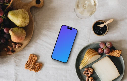 Moment de détente au petit-déjeuner avec un iPhone mockup