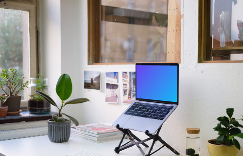 Side view of the Macbook Pro mockup on the stand