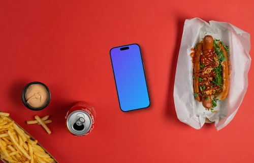 Smartphone mockup next to the hot-dog