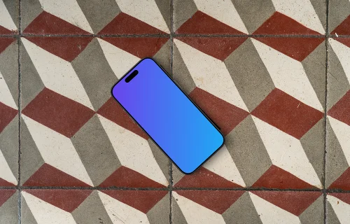 Smartphone mockup on a tiled floor