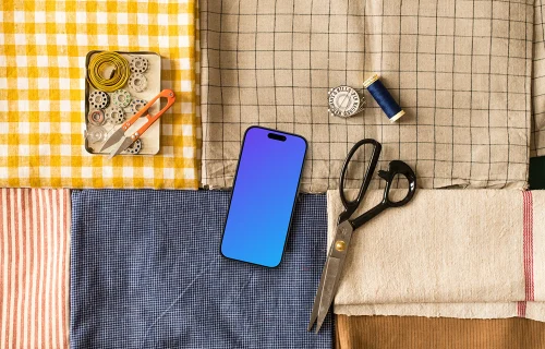 Smartphone mockup on folded cloths