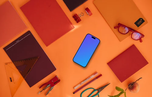 Smartphone mockup on the orange background