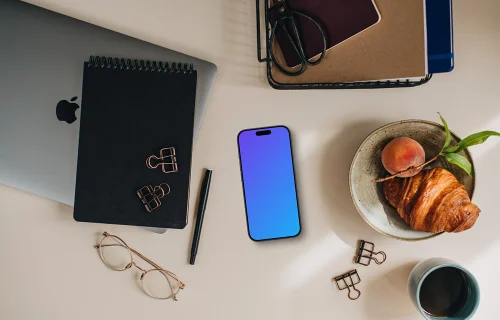 Smartphone mockup on the wooden desk