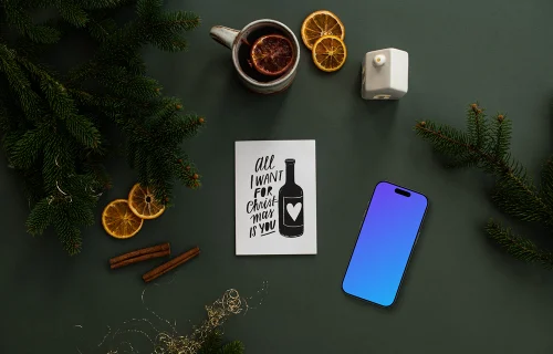 Smartphone mockup with a christmas card