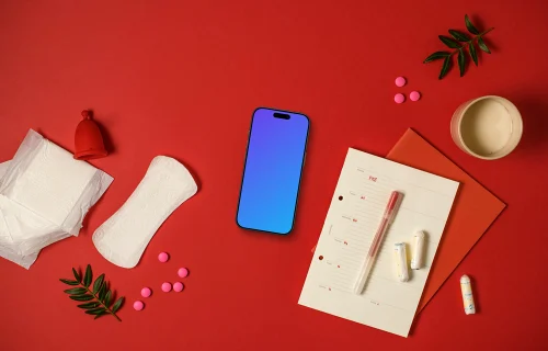 Smartphone mockup com um diário do ciclo menstrual