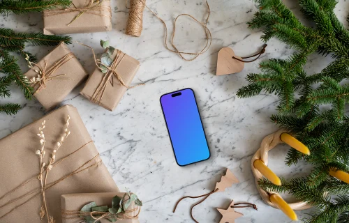 Smartphone mockup with christmas decoration