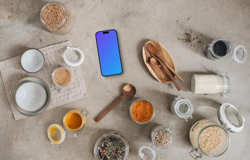 Smartphone mockup with cooking accessories