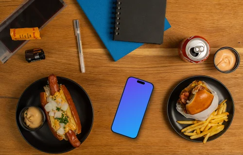 Smartphone mockup con perritos calientes