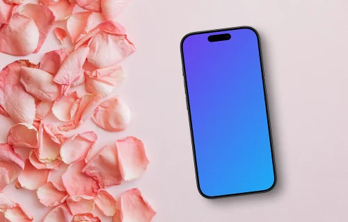 Smartphone mockup with pink rose petals