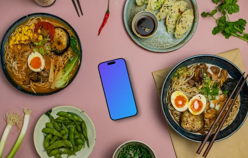 Smartphone mockup with ramen