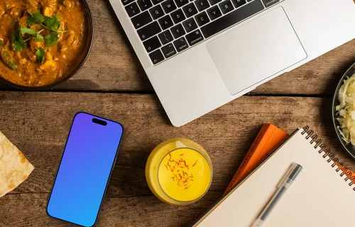 Smartphone mockup sur le thème de la cuisine indienne 