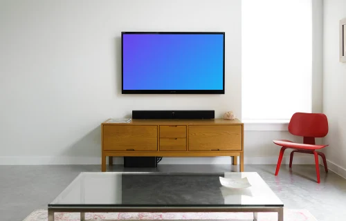 Television mockup in a simple living room