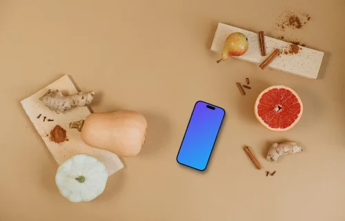 Vue de dessus d'une scène d'automne avec un smartphone mockup