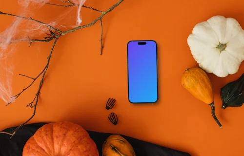 Vista superior de halloween mockup con un smartphone