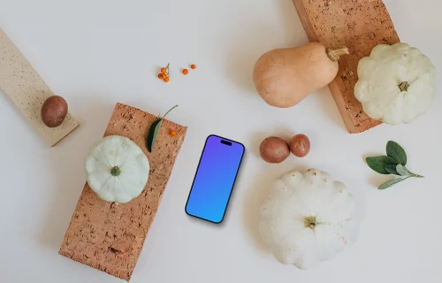 Top view of smartphone mockup on the table