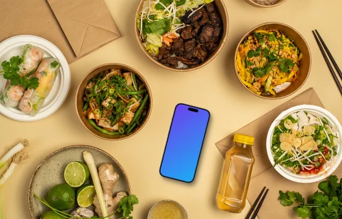 La cuisine vietnamienne autour du smartphone mockup