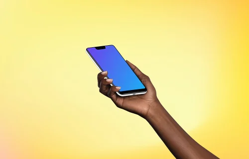 Femme tenant le Google Pixel 3 XL mockup (Perspective - Dégradé 1)