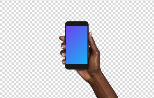 Mulher segurando o Google Pixel Very Black mockup (pele preta)