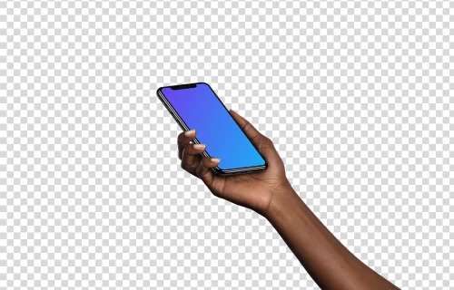 Woman holding iPhone XS mockup (Perspective - Transparent)