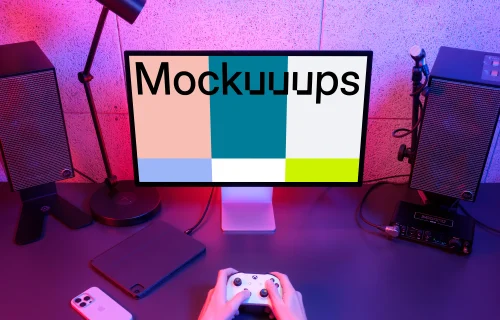 Apple Studio Display mockup with gaming setup