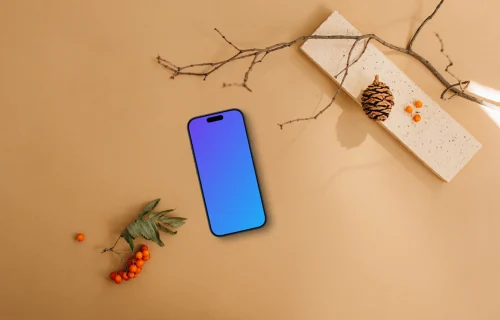Autumn scene with smartphone mockup and light