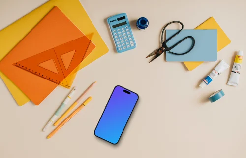 Back to school mockup with a phone and school equipment