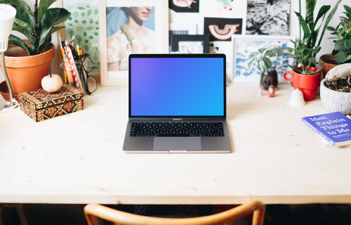 Bright and creative workspace with Macbook Pro mockup