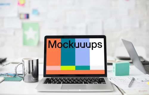 Bright mockup scene with Macbook Pro