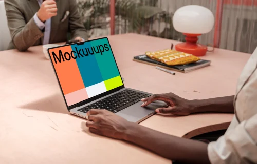 Business meeting with MacBook Pro 14 mockup