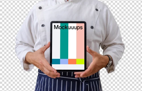 Chef de cuisine with an iPad Air mockup