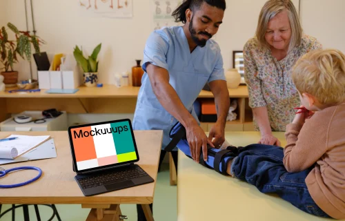 Children's doctor's office with iPad mockup