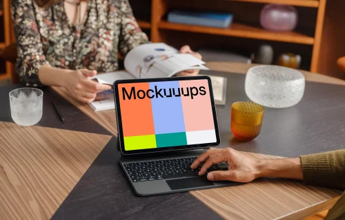 Collaborative office environment with iPad mockup