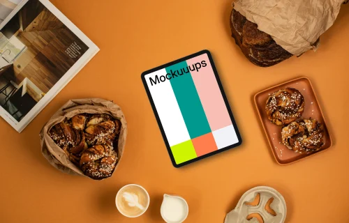 Device mockup with pastries