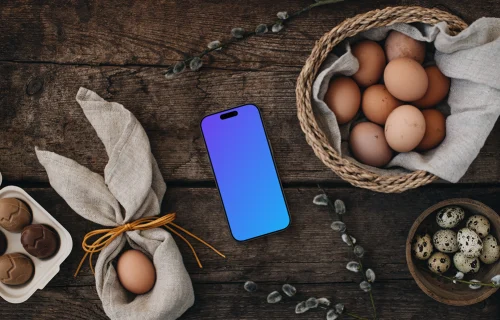 Easter smartphone mockup with eggs