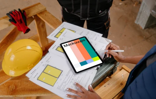 Female working on the iPad Air mockup