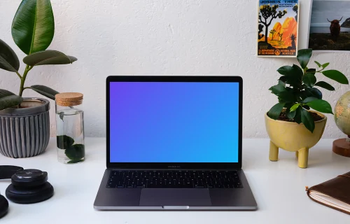 Front view of the Macbook Pro mockup on white table