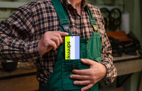 Google Pixel 6 mockup in the crafter’s overalls