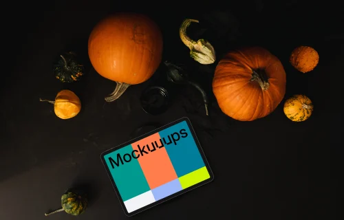 Halloween presentation template with a landscape tablet mockup